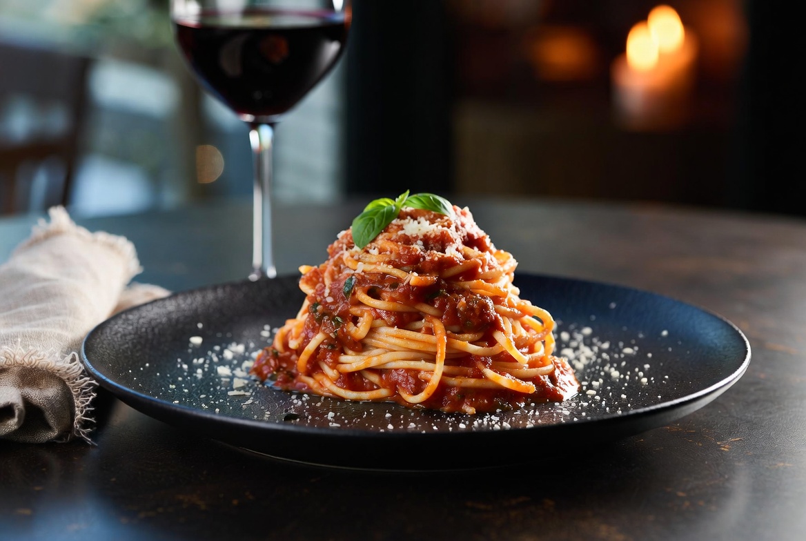 Hausgemachte Pasta mit Tomatensauce und Parmesan